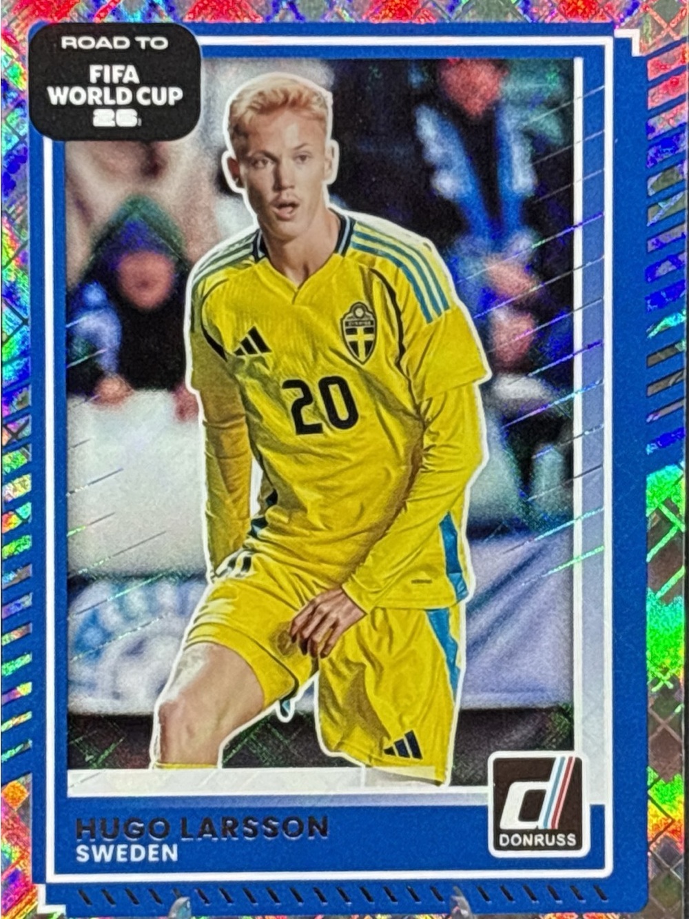 Panini Donruss Hugo Larsson Sweden Soccer Trading Card - Blue Laser Prizm